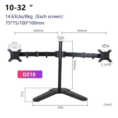 HILLPORT Dual Monitor Stand – Supports 10-32 Inch Screens, 360° Rotation, VESA Mount DZ18