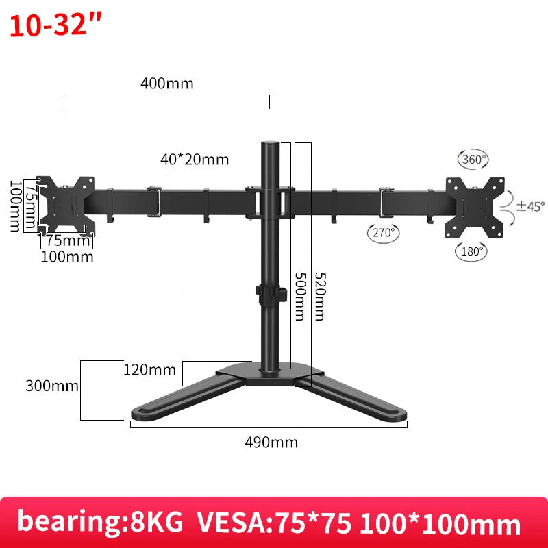 HILLPORT Dual Monitor Arm Stand – 10-32 Inch, 360° Rotation, Tilt & Swivel, VESA Mount DZ18