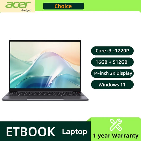 Acer e10 ETBook Gaming Laptop – Intel Core i3, 16GB RAM, 512GB SSD, 14" 2K IPS, Windows 11