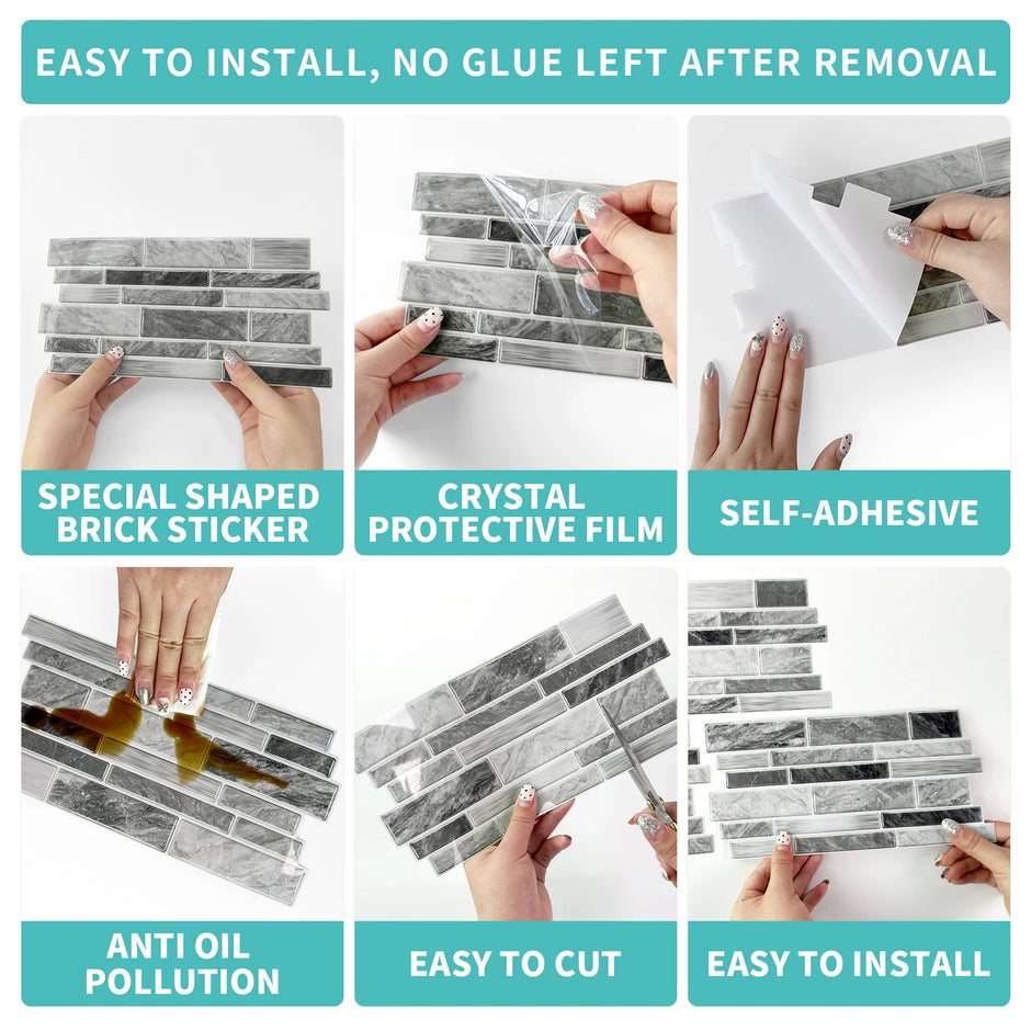 Marble Tile Wall Stickers – Self-Adhesive Waterproof Wallpaper for Bathroom, Kitchen & Home Decor
