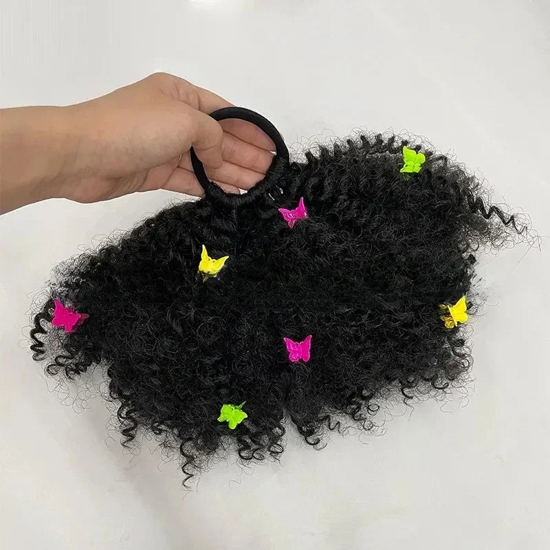 2pcs/ pack clip and go afro kinky marley ponytail with elastic band soft feel like natural human hair girl braided ponytail for