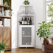 5-Tier Industrial Corner Wine Cabinet – Barn Door, Detachable Rack & Glass Holder, White