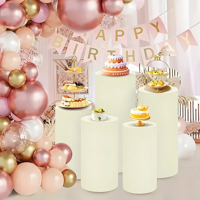 5PCS/3PCS Cylinder Stand Elastic Covers Cloth,For Party Wedding or Baby Shower Event Decor Dessert Table Covers(only cloth cover
