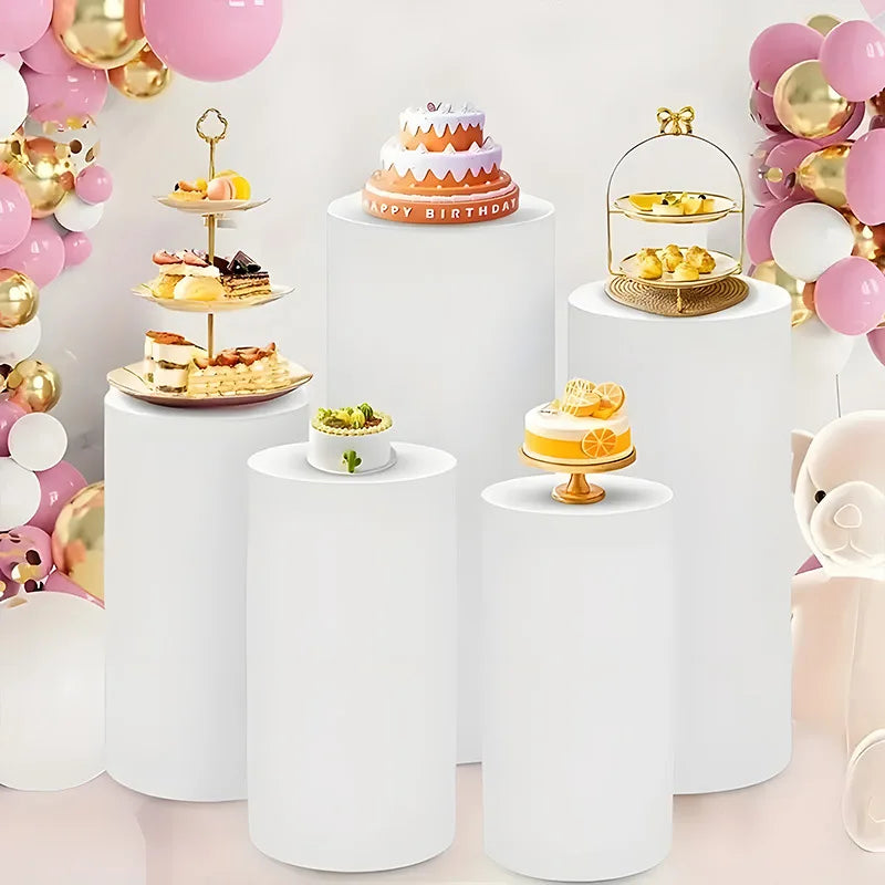 5PCS/3PCS Cylinder Stand Elastic Covers Cloth,For Party Wedding or Baby Shower Event Decor Dessert Table Covers(only cloth cover