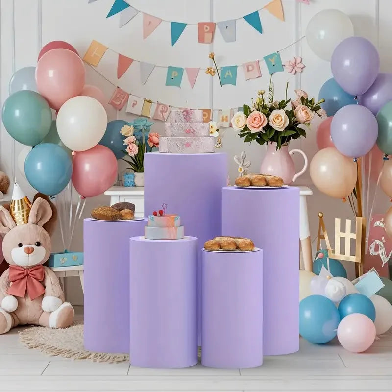 5PCS/3PCS Cylinder Stand Elastic Covers Cloth,For Party Wedding or Baby Shower Event Decor Dessert Table Covers(only cloth cover