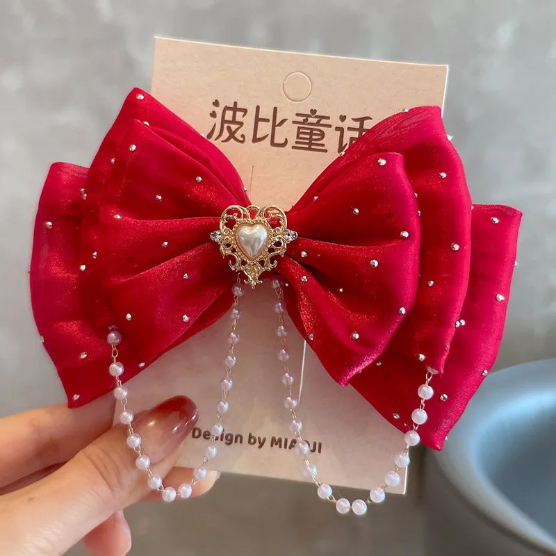 1PC Children's bow cute duckbill clip fugitive princess pearl three-dimensional top clip girl pink hair clip hairpin headband