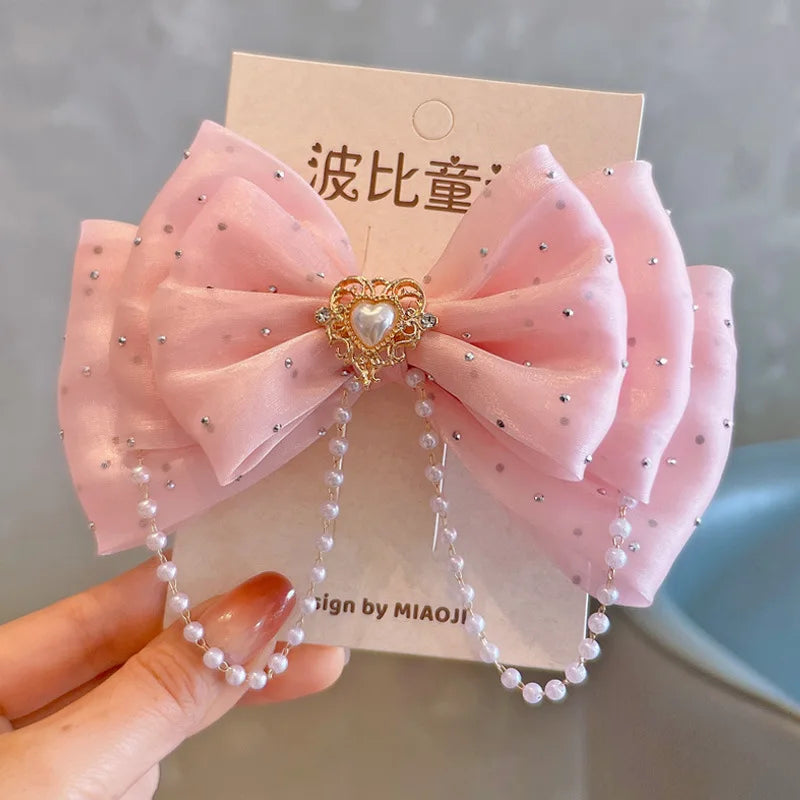 1PC Children's bow cute duckbill clip fugitive princess pearl three-dimensional top clip girl pink hair clip hairpin headband