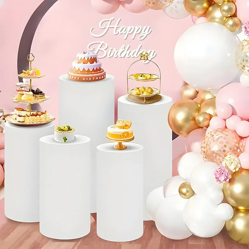 5PCS/3PCS Cylinder Stand Elastic Covers Cloth,For Party Wedding or Baby Shower Event Decor Dessert Table Covers(only cloth cover