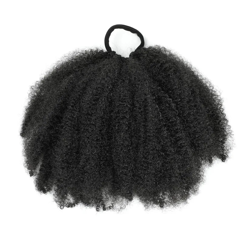 Kid's Summer 1Pack Afro Puff Bun  Afro Kinky Curly Coily Natural Hairstyle For Black Women Synthetic Hair Extension Ponytail