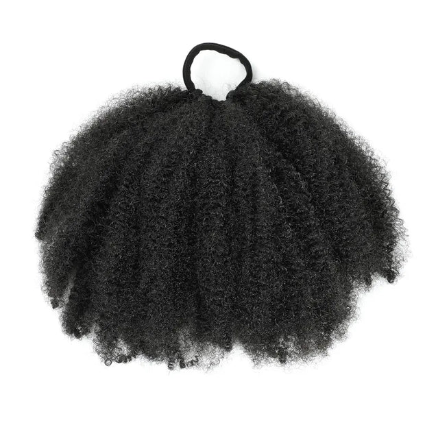 Kid's Summer 1Pack Afro Puff Bun  Afro Kinky Curly Coily Natural Hairstyle For Black Women Synthetic Hair Extension Ponytail