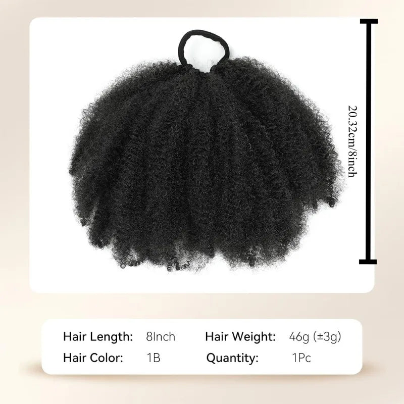 Kid's Summer 1Pack Afro Puff Bun  Afro Kinky Curly Coily Natural Hairstyle For Black Women Synthetic Hair Extension Ponytail