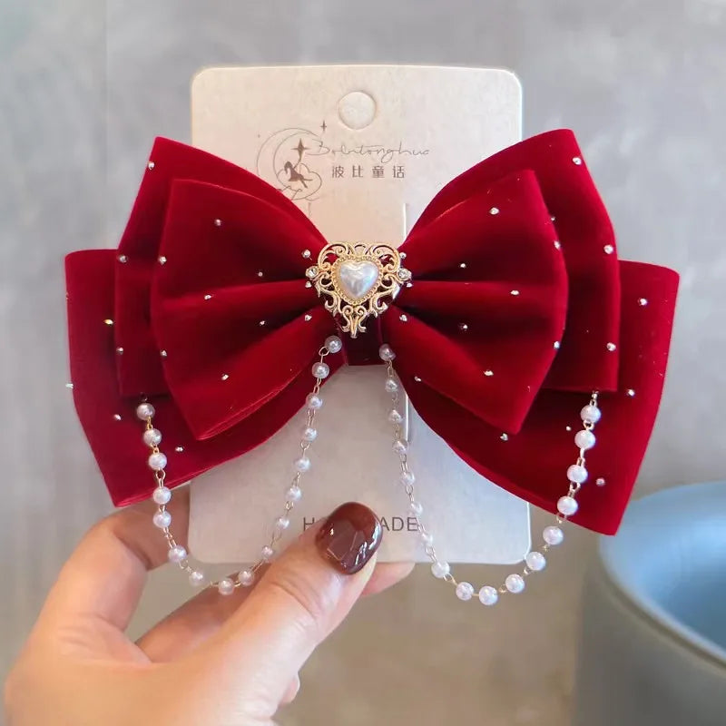 1PC Children's bow cute duckbill clip fugitive princess pearl three-dimensional top clip girl pink hair clip hairpin headband