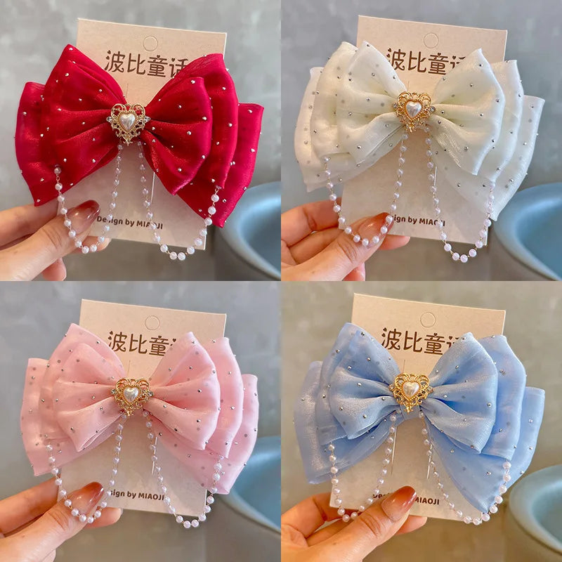 1PC Children's bow cute duckbill clip fugitive princess pearl three-dimensional top clip girl pink hair clip hairpin headband