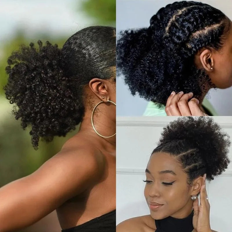 Kid's Summer 1Pack Afro Puff Bun  Afro Kinky Curly Coily Natural Hairstyle For Black Women Synthetic Hair Extension Ponytail