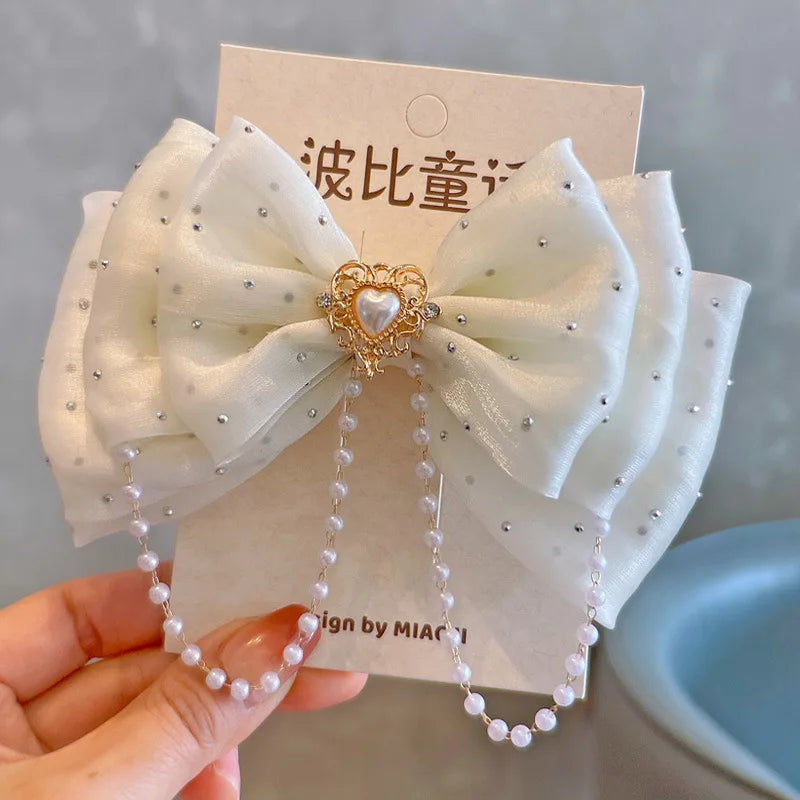 1PC Children's bow cute duckbill clip fugitive princess pearl three-dimensional top clip girl pink hair clip hairpin headband