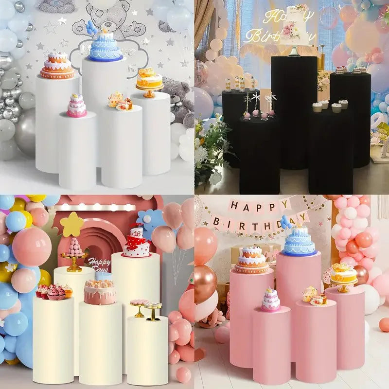 5PCS/3PCS Cylinder Stand Elastic Covers Cloth,For Party Wedding or Baby Shower Event Decor Dessert Table Covers(only cloth cover