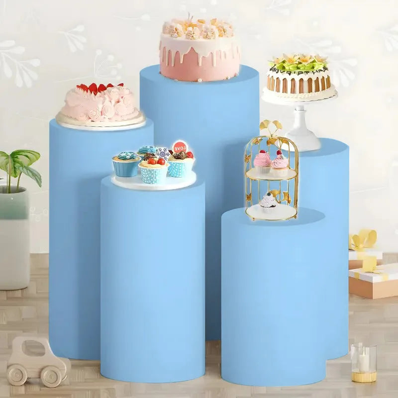 5PCS/3PCS Cylinder Stand Elastic Covers Cloth,For Party Wedding or Baby Shower Event Decor Dessert Table Covers(only cloth cover