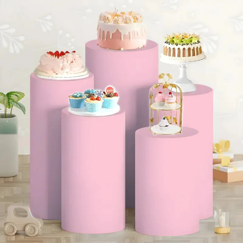 5PCS/3PCS Cylinder Stand Elastic Covers Cloth,For Party Wedding or Baby Shower Event Decor Dessert Table Covers(only cloth cover