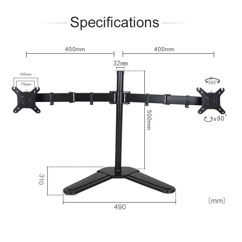 HILLPORT Dual Monitor Stand – Supports 10-32 Inch Screens, 360° Rotation, VESA Mount DZ18