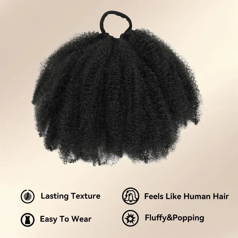 Kid's Summer 1Pack Afro Puff Bun  Afro Kinky Curly Coily Natural Hairstyle For Black Women Synthetic Hair Extension Ponytail