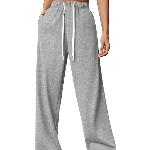 Sweatpants for Women Wide Leg Pants Fall Sweatpants with Pockets Elastic Waistband Comfy Pants Women Winter Lounge Pants Light Grey M