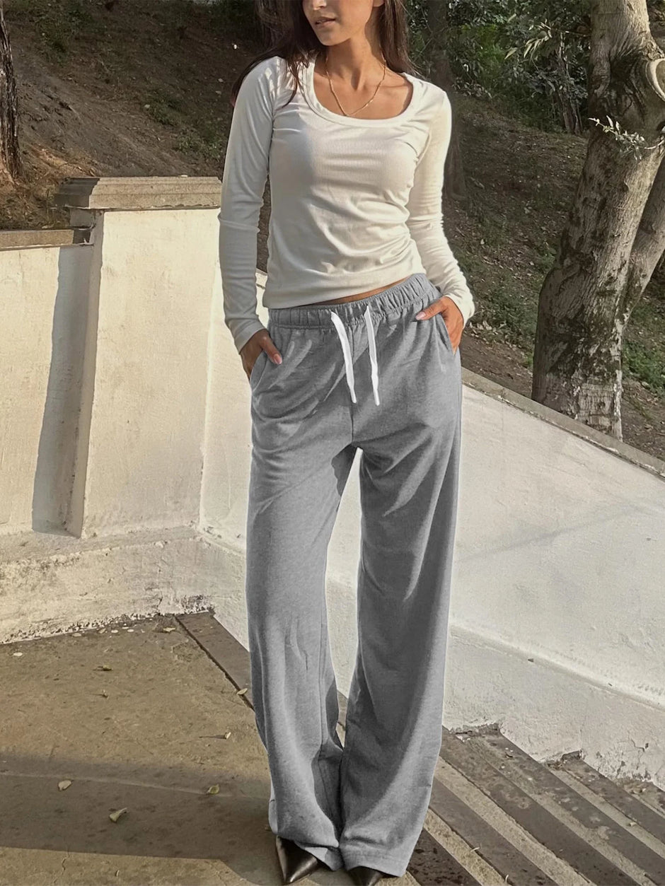 Sweatpants for Women Wide Leg Pants Fall Sweatpants with Pockets Elastic Waistband Comfy Pants Women Winter Lounge Pants Light Grey M
