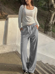 Sweatpants for Women Wide Leg Pants Fall Sweatpants with Pockets Elastic Waistband Comfy Pants Women Winter Lounge Pants Light Grey M