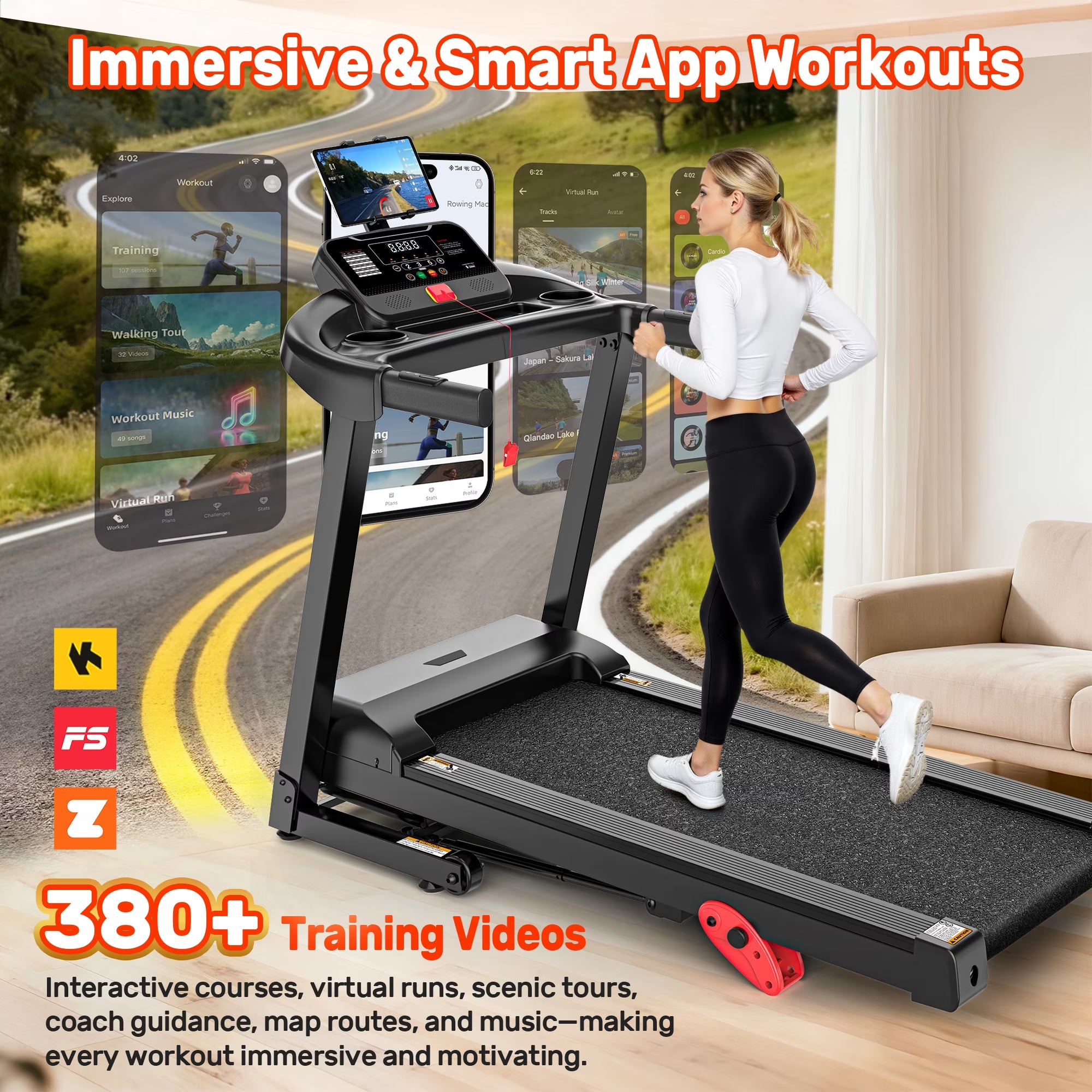300 Lbs Capacity Treadmill for Home, 3.5HP Folding Treadmill W/ 71 Preset Workouts, APP with Free Train Courses, Dual Hifi Speakers, Exercise Equipment for Walking, Jogging, Running