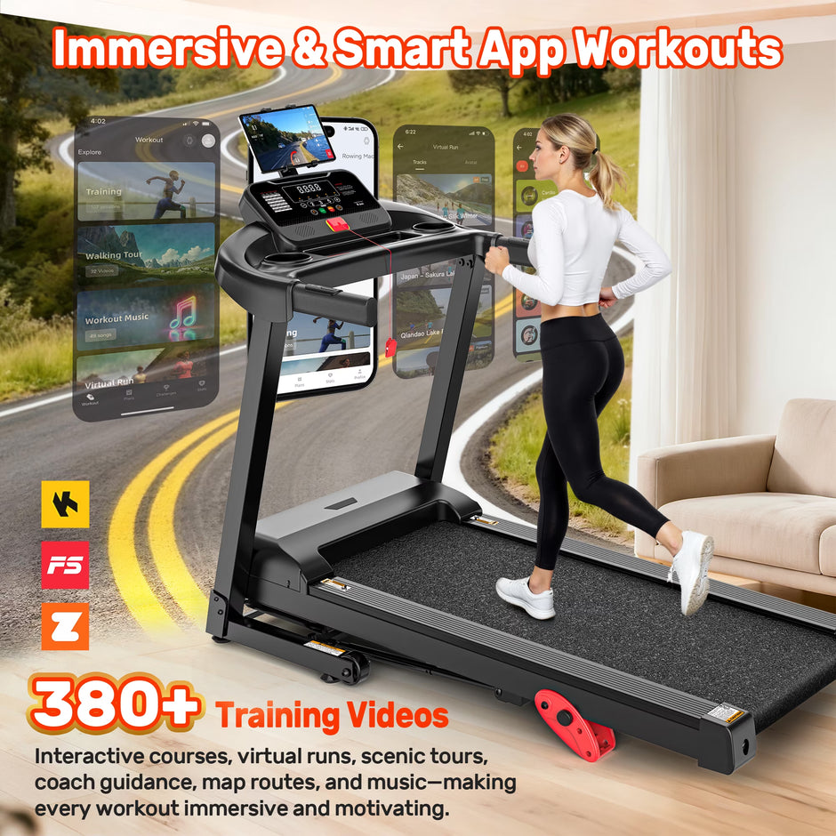 300 Lbs Capacity Treadmill for Home, 3.5HP Folding Treadmill W/ 71 Preset Workouts, APP with Free Train Courses, Dual Hifi Speakers, Exercise Equipment for Walking, Jogging, Running