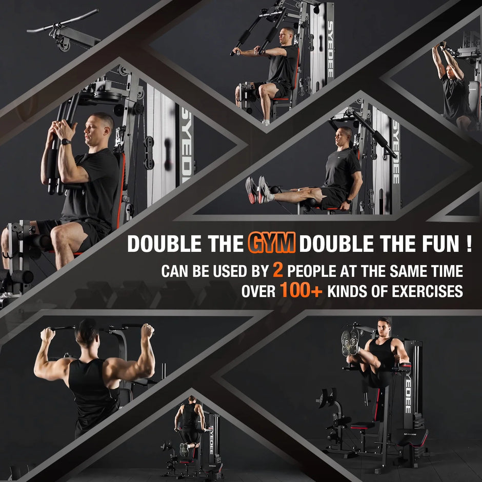 Home Gym Station, Workout Station with 150LBS Weight Stack, Home Gym Equipment with Power Tower for All Body Training
