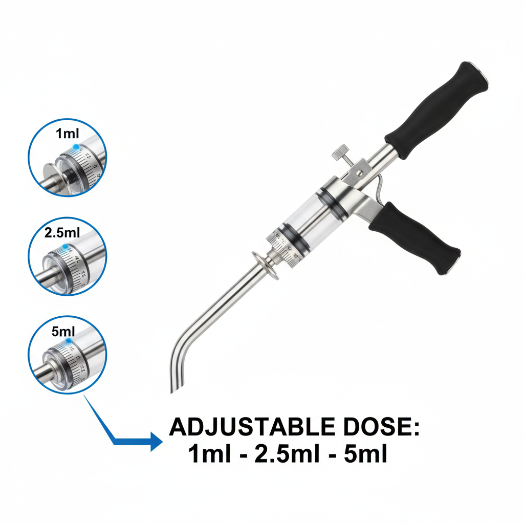 Veterinary Continuous Syringe Gun – Adjustable Dose Animal Injector with 10 Needles