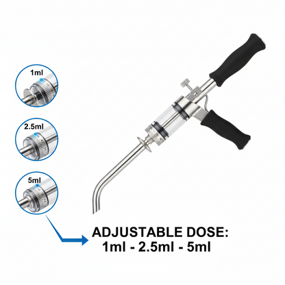 Veterinary Continuous Syringe Gun – Adjustable Dose Animal Injector with 10 Needles
