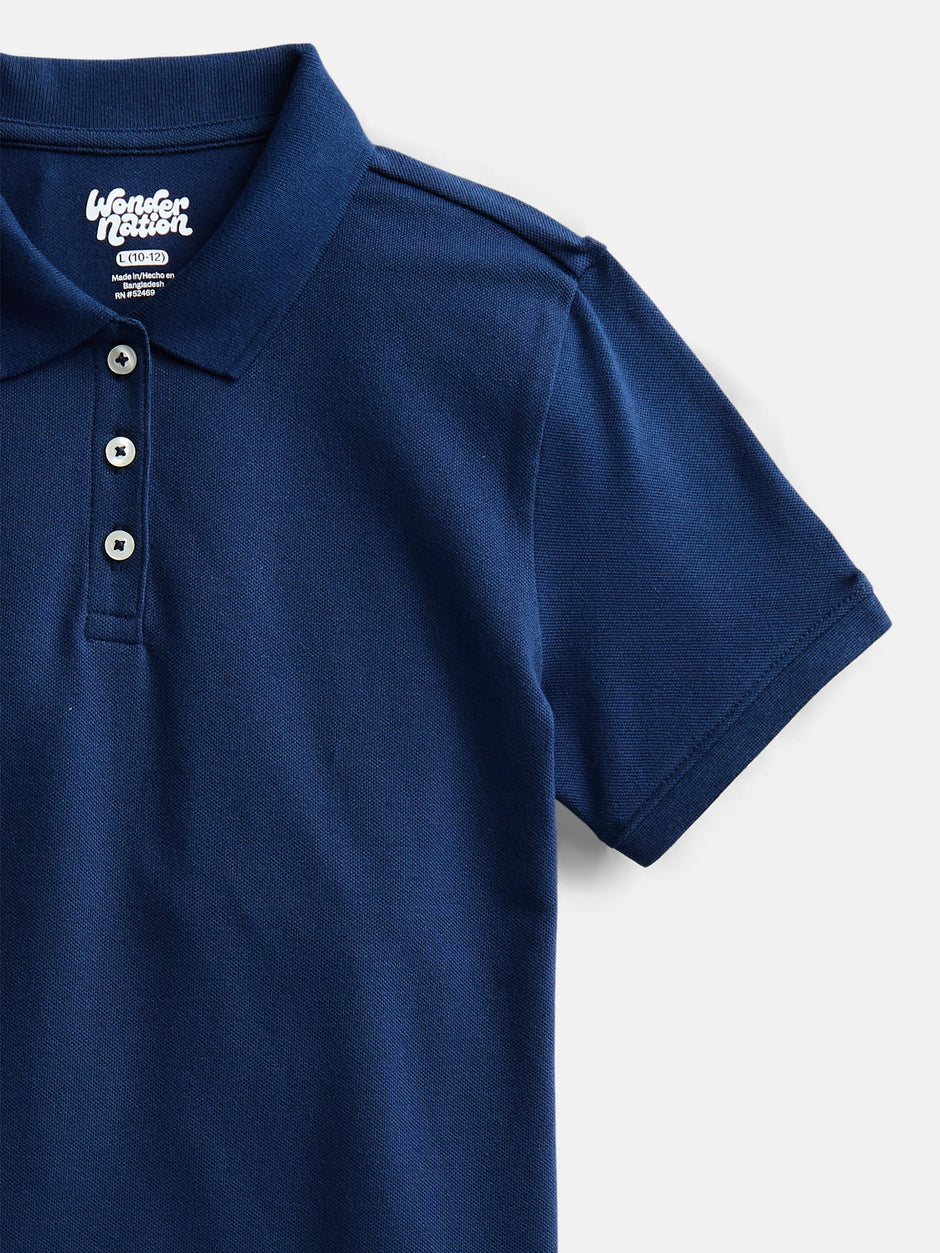 Girls School Uniform Pique Polo Shirt with Short Sleeves, Size 4-18