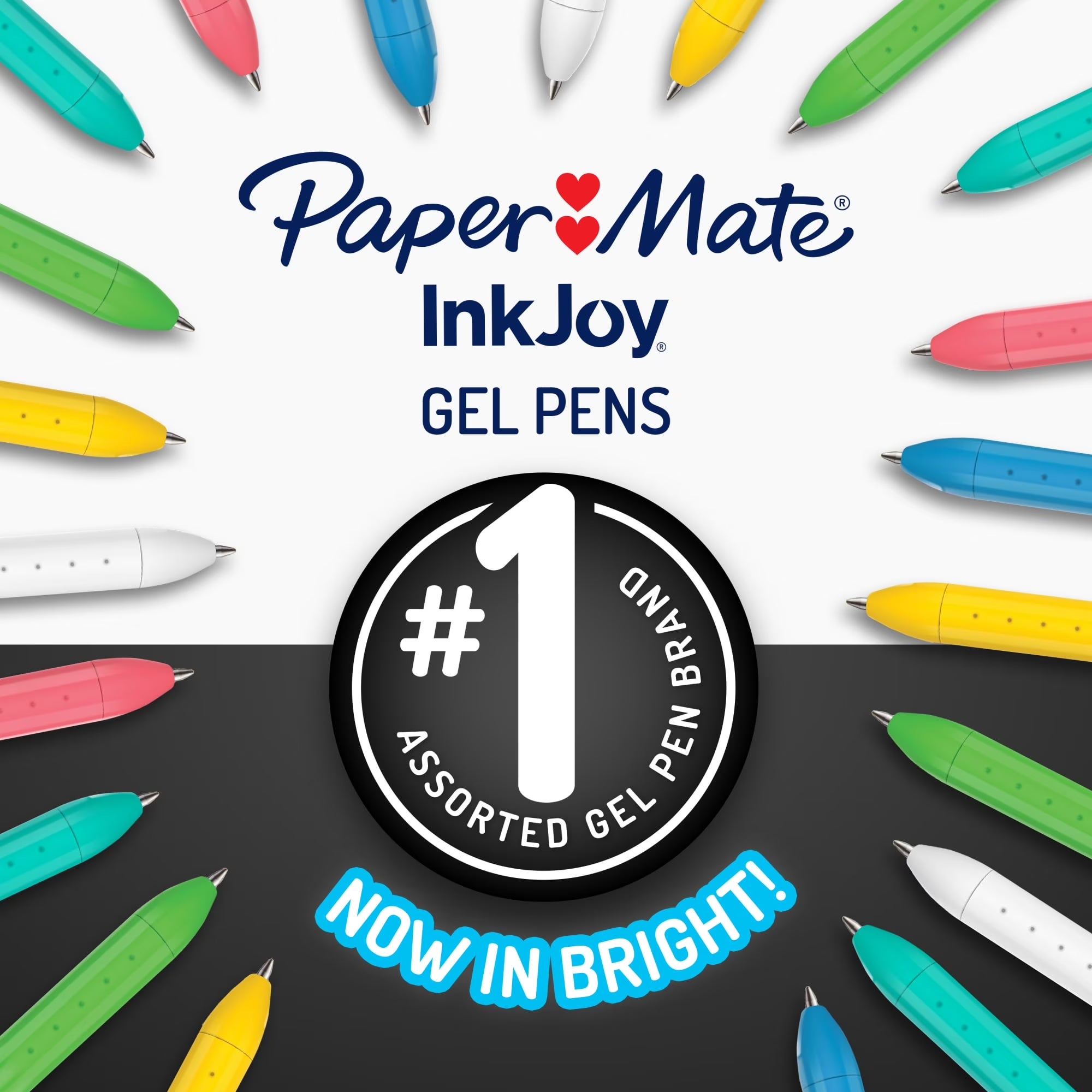 Paper Mate Inkjoy Bright Pens, Gel Pens with Paint-Like Ink, Medium Point (0.7 Mm), Retractable, Assorted Brighter Colors, 10 Count