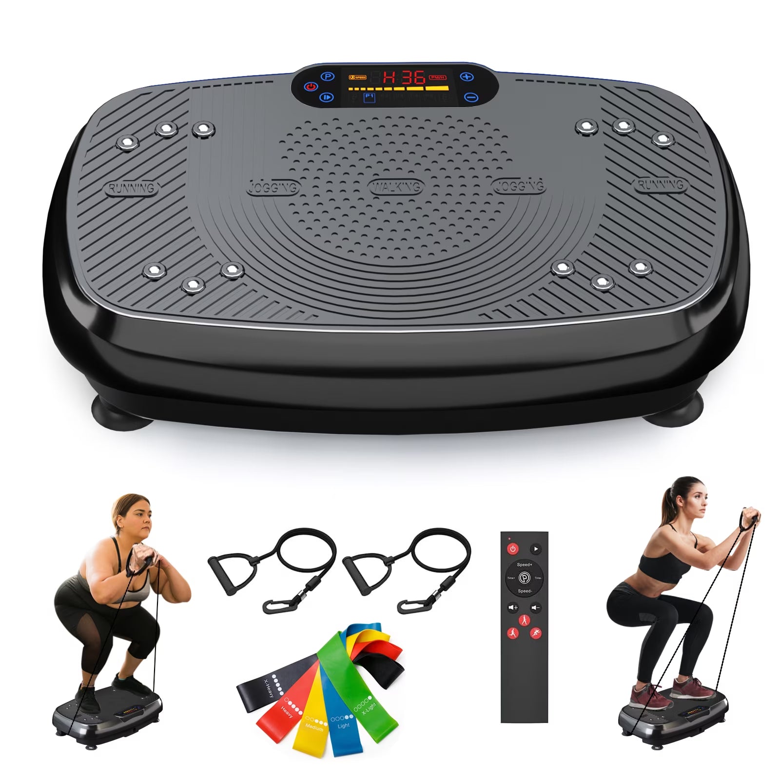 Vibration Plate Exercise Machine for Home Fitness & Whole Body Workout, 330 Lbs Capacity, with 2 Loops, 5 Resistance Bands & Remote Control