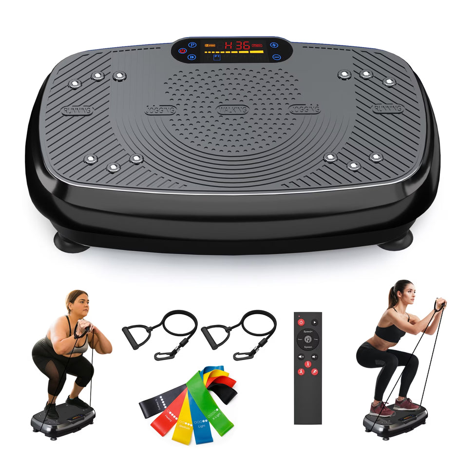 Vibration Plate Exercise Machine for Home Fitness & Whole Body Workout, 330 Lbs Capacity, with 2 Loops, 5 Resistance Bands & Remote Control