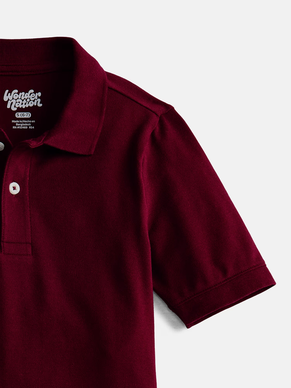 Boys School Uniform Pique Polo Shirt with Short Sleeves, Size 4-18