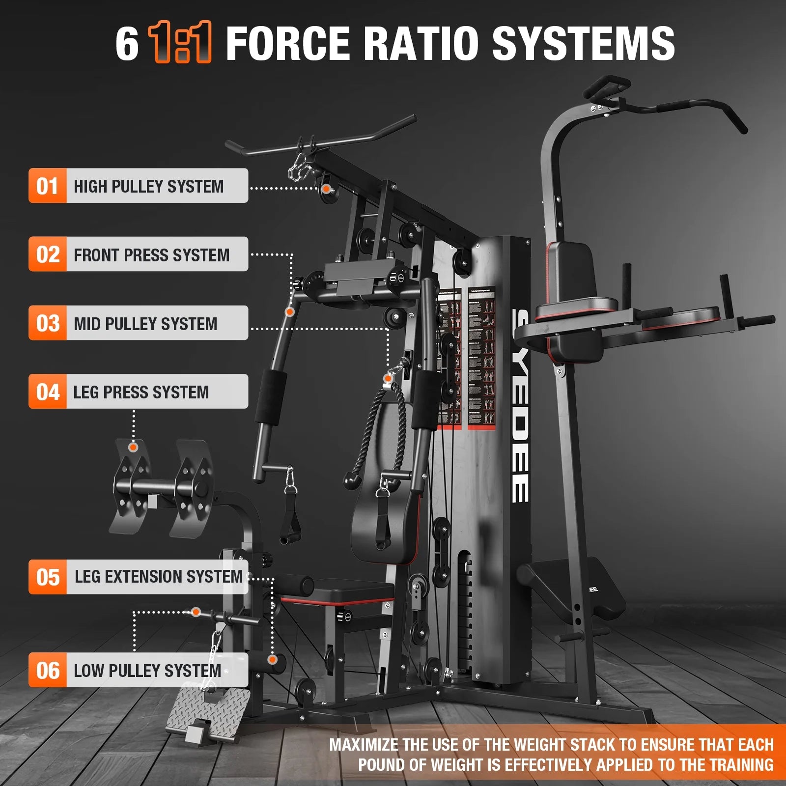Home Gym Station, Workout Station with 150LBS Weight Stack, Home Gym Equipment with Power Tower for All Body Training