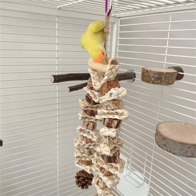 Large Bird Toy Birdcage Hangingtoy Naturalpinecone Block Parrot Chewing Toy Climbing Swing Toy for Lovebirds Cockatoos