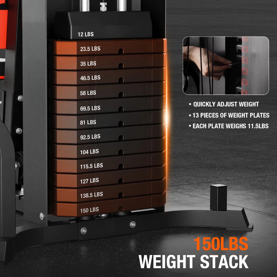 Home Gym Station, Workout Station with 150LBS Weight Stack, Home Gym Equipment with Power Tower for All Body Training