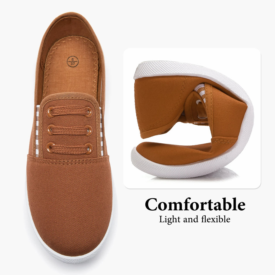 Women’S Slip on Canvas Shoes Sneakers Fashion Elastic Sneakers（Brown US10）