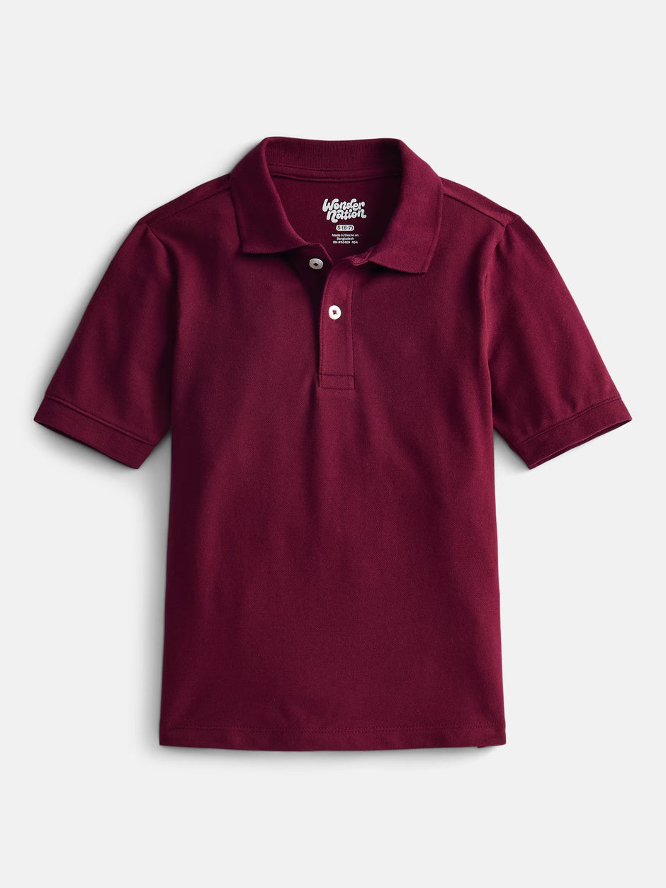Boys School Uniform Pique Polo Shirt with Short Sleeves, Size 4-18