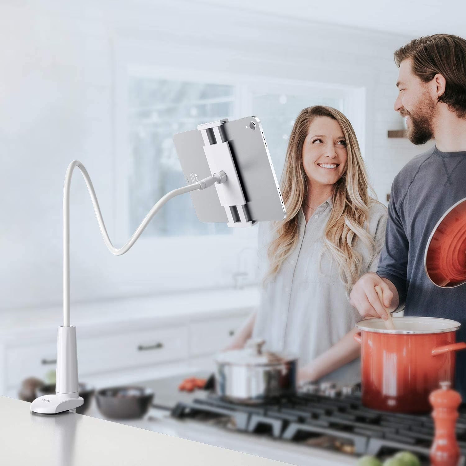 Fleximount Clip-On Tablet Grip with 360-Degree Rotation and Secure Twist-Lock Grip for Media Viewing, Video Calls, Recording, Vlogging, and More