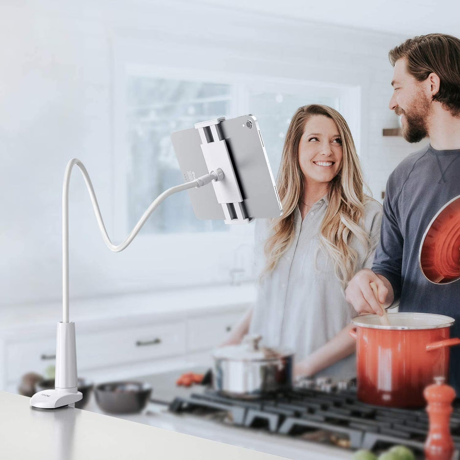 Fleximount Clip-On Tablet Grip with 360-Degree Rotation and Secure Twist-Lock Grip for Media Viewing, Video Calls, Recording, Vlogging, and More