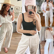 Pants for Women Wide Leg Linen Pant White Summer Casual Palazzo Flowy Pants with Pocket Drawstring Loose Lightweight Pants M