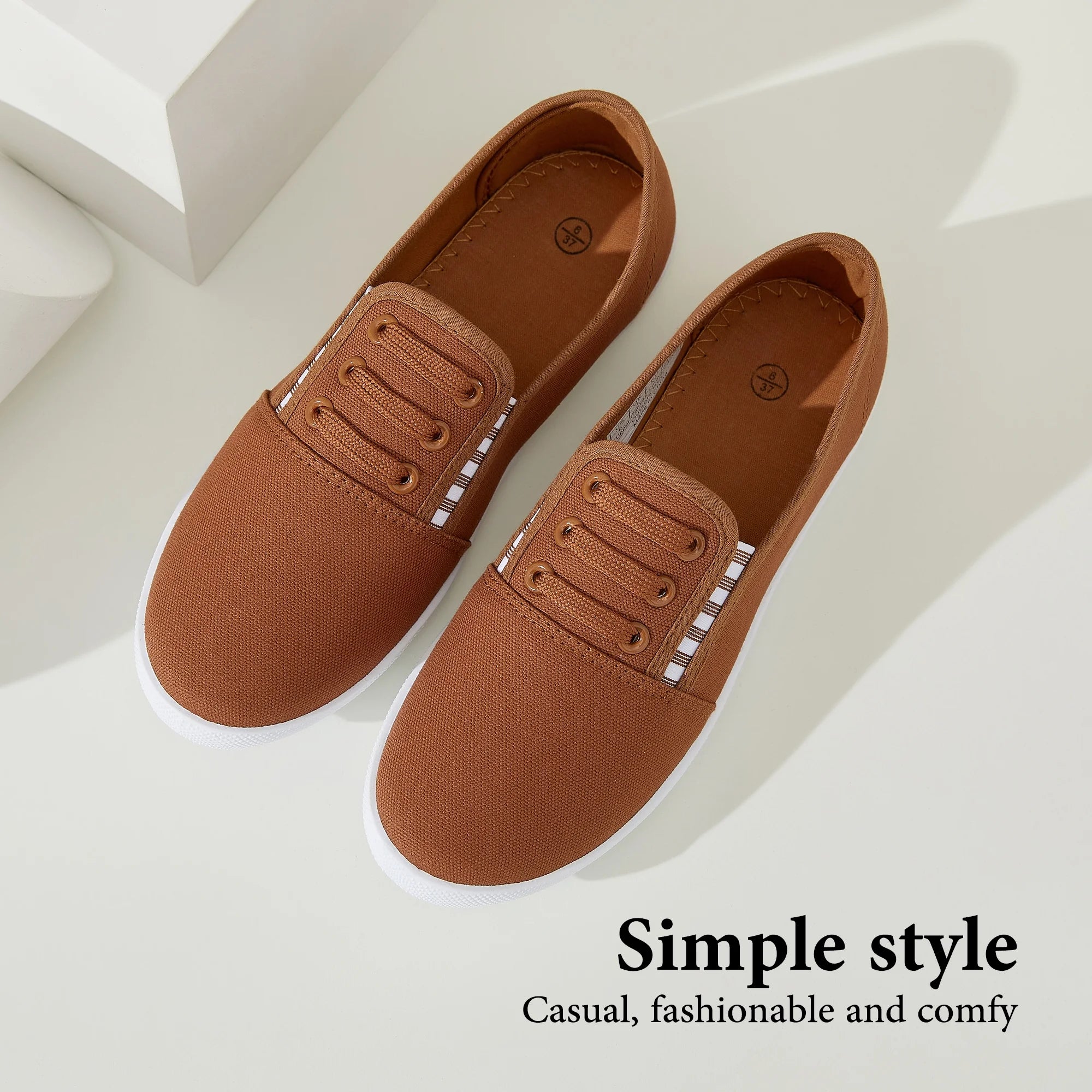 Women’S Slip on Canvas Shoes Sneakers Fashion Elastic Sneakers（Brown US10）