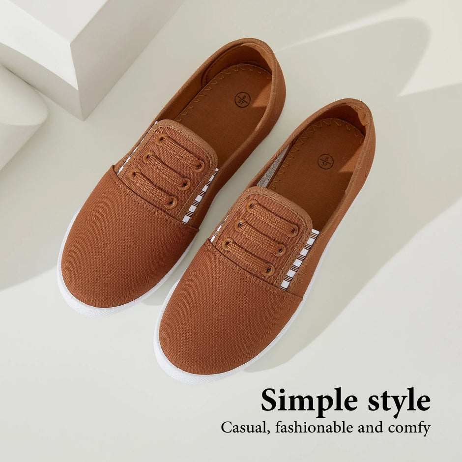 Women’S Slip on Canvas Shoes Sneakers Fashion Elastic Sneakers（Brown US10）