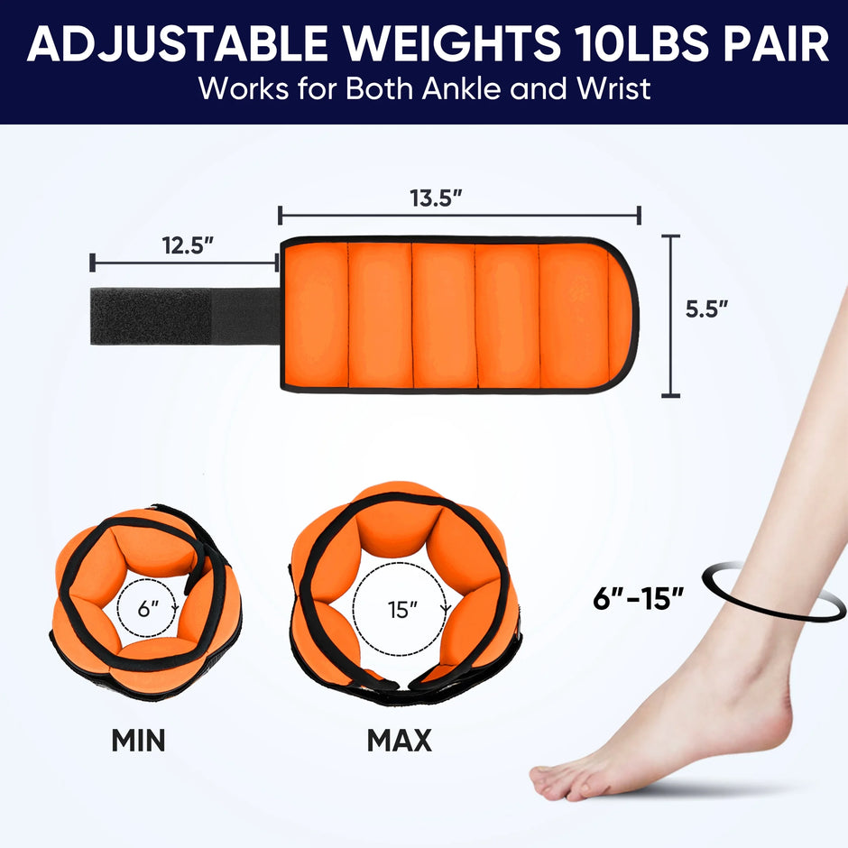 Adjustable Ankle Weights Set for Men & Women, 1-5 Lb Each, Pair for Training, Orange