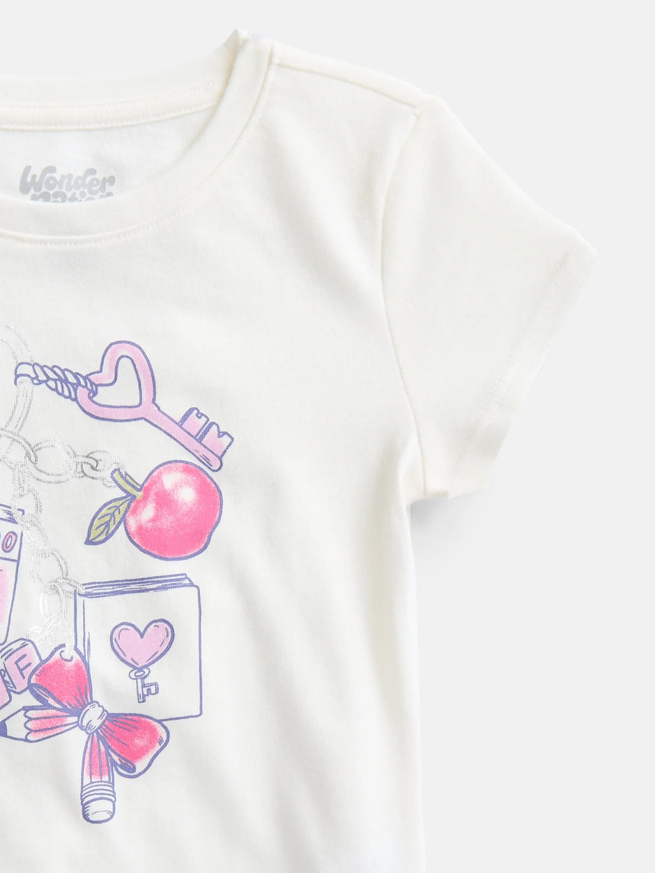 Girls Embellished Graphic Tee with Short Sleeves, Sizes 4-18 & Plus