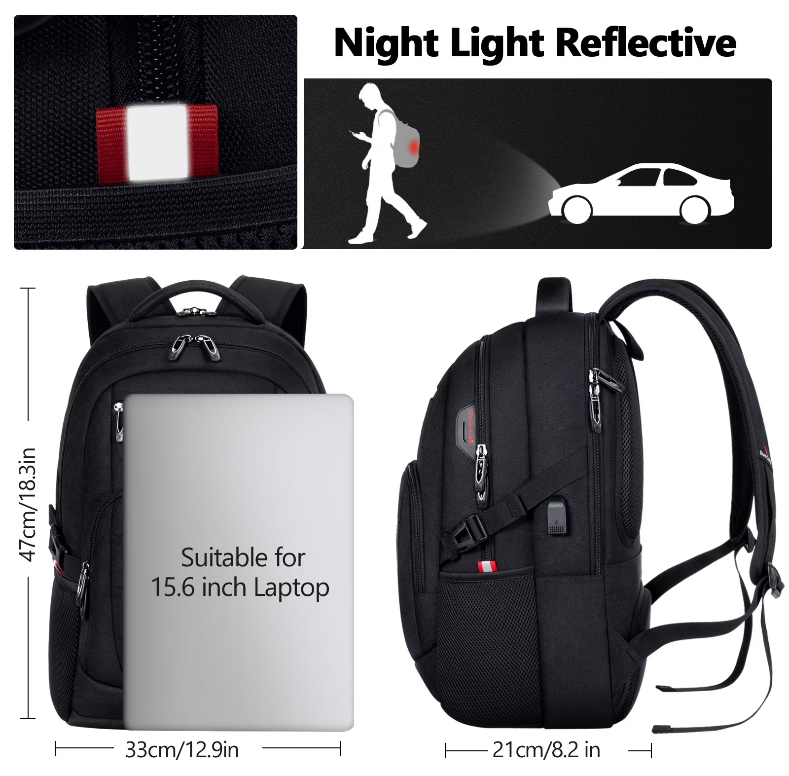Laptop Backpack with USB Charging Port Water Resistant Backpacks for Adults Work Business Laptop Backpack for Men